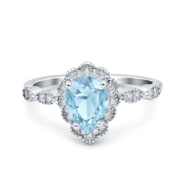 Teardrop Pear Art Deco Wedding Ring Simulated Aquamarine CZ 925 Sterling Silver